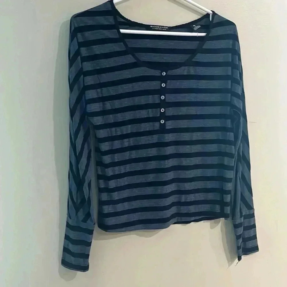[sz1/US S] Maison Scotch  Blue Strapped Gray LS Shirt